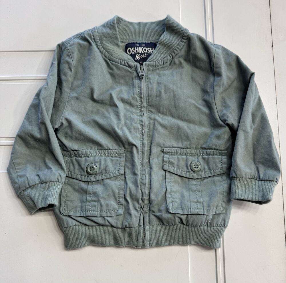 OshKosh B'gosh Unisex Sz 12 Months Lightweight Utility Jacket Olive Army Green
